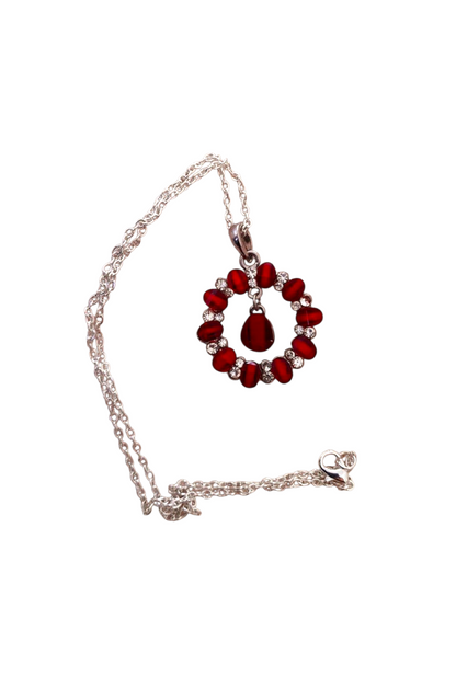 Dark Red Acrylic Silver Glam Sparkly Pendant