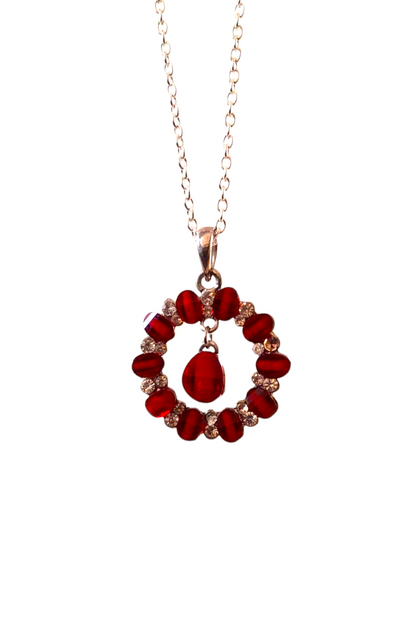 Dark Red Acrylic Silver Glam Sparkly Pendant