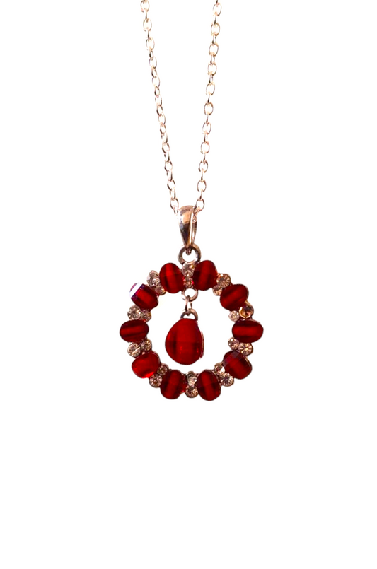 Dark Red Acrylic Silver Glam Sparkly Pendant