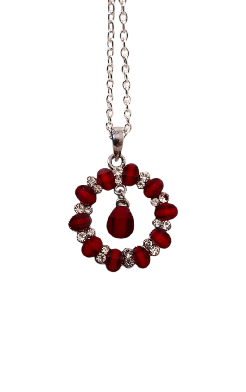 Dark Red Acrylic Silver Glam Sparkly Pendant