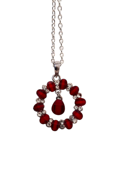 Dark Red Acrylic Silver Glam Sparkly Pendant
