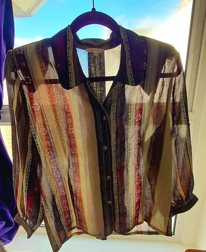 Vintage 90s High Sense Flower Stripe Chiffon Blouse