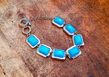 Turquoise & Silver Square Link Bracelet
