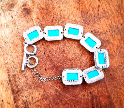 Turquoise & Silver Square Link Bracelet