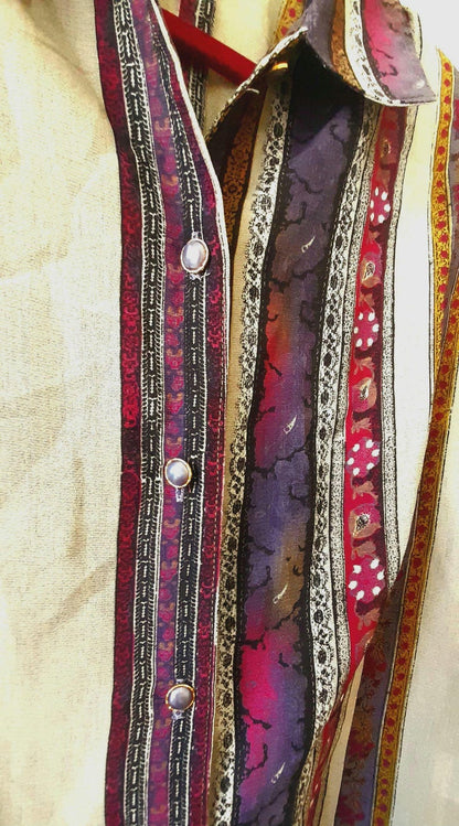 Vintage 90s High Sense Flower Stripe Chiffon Blouse