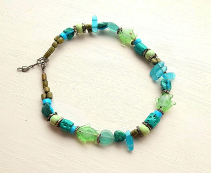 Glass Fish Bead Necklace & Bracelet Set