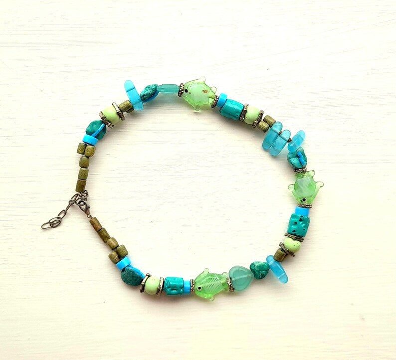 Glass Fish Bead Necklace & Bracelet Set