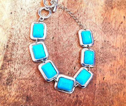 Turquoise & Silver Square Link Bracelet