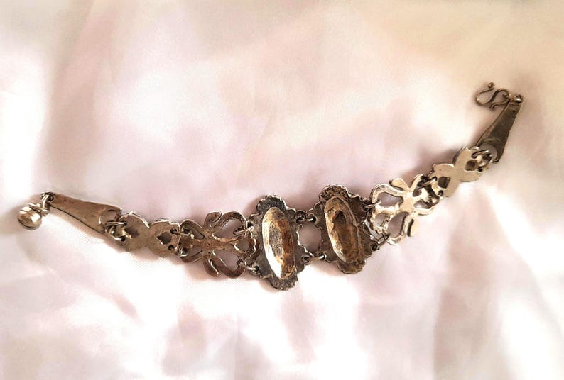 Silver Turquoise Vintage 70s Flower Serpent Hinged Bracelet