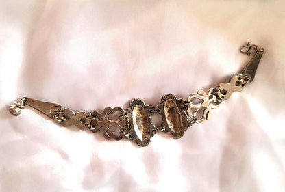 Silver Turquoise Vintage 70s Flower Serpent Hinged Bracelet