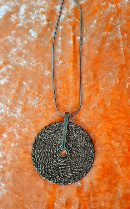 Vintage 70s Bronze Long Length Medallion Necklace