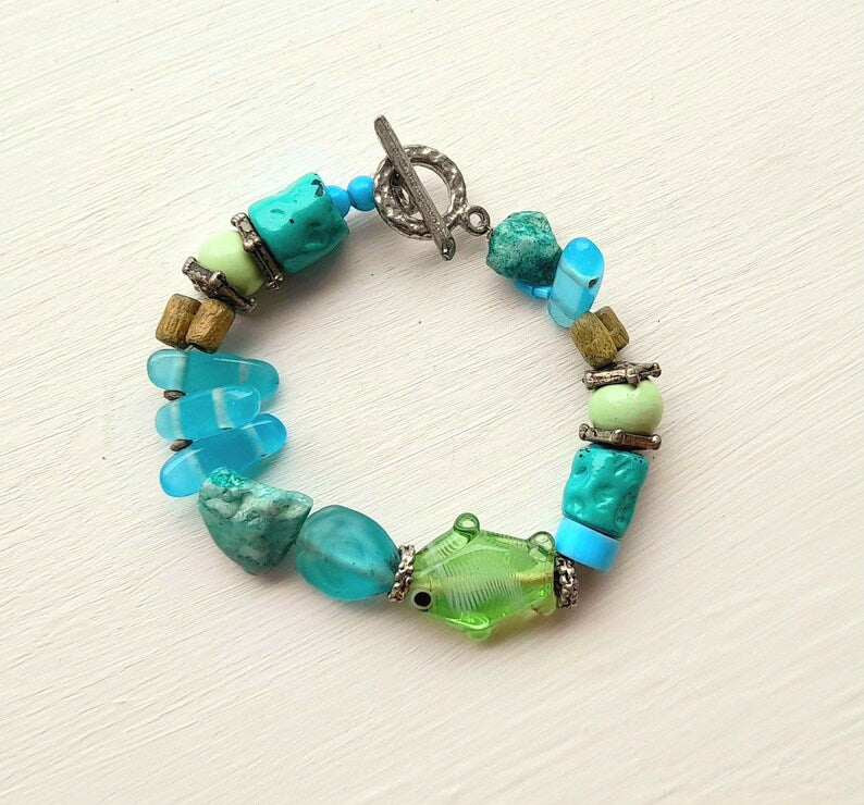 Glass Fish Bead Necklace & Bracelet Set