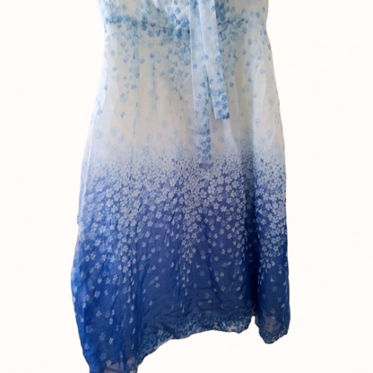 Vintage 70s Blue White Flower Chiffon Dress