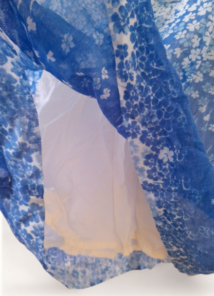 Vintage 70s Blue White Flower Chiffon Dress