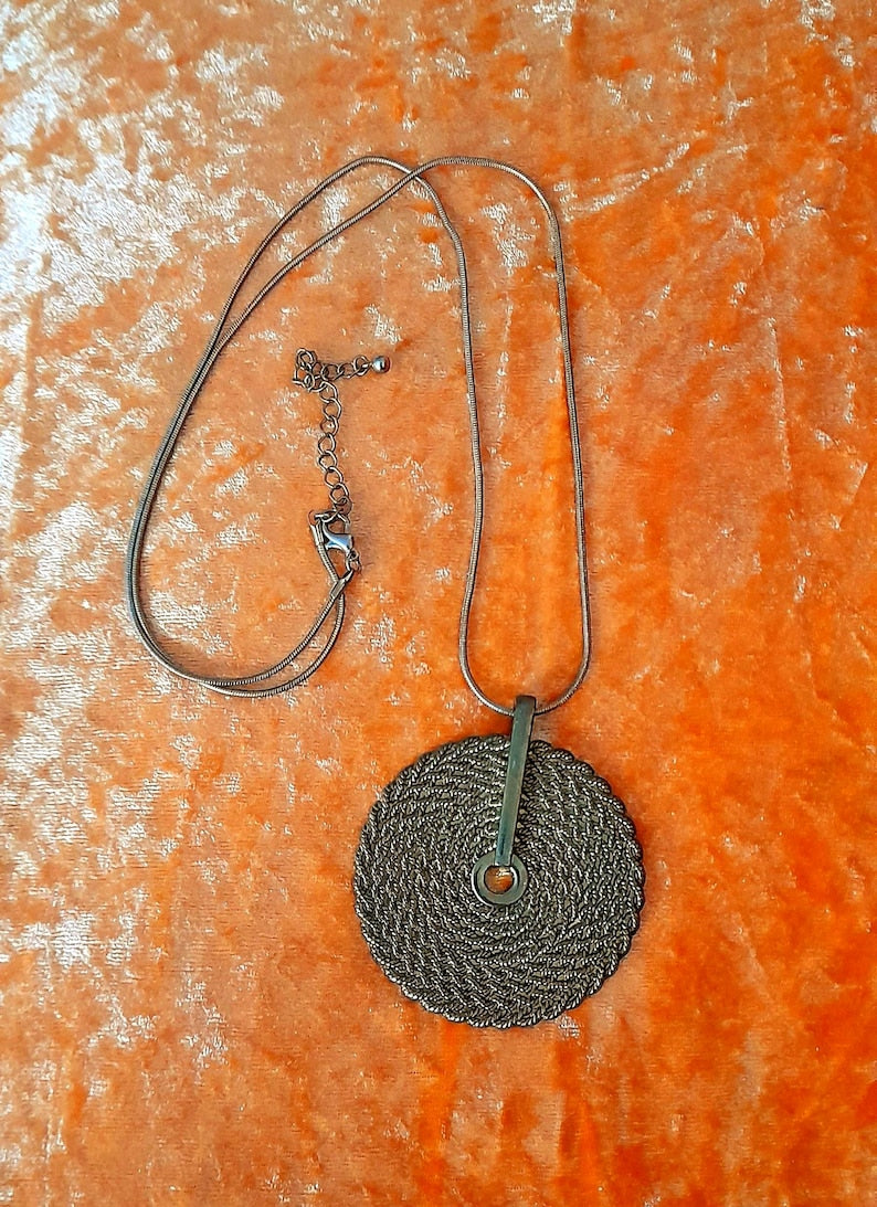 Vintage 70s Bronze Long Length Medallion Necklace