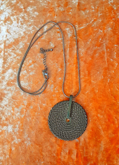 Vintage 70s Bronze Long Length Medallion Necklace