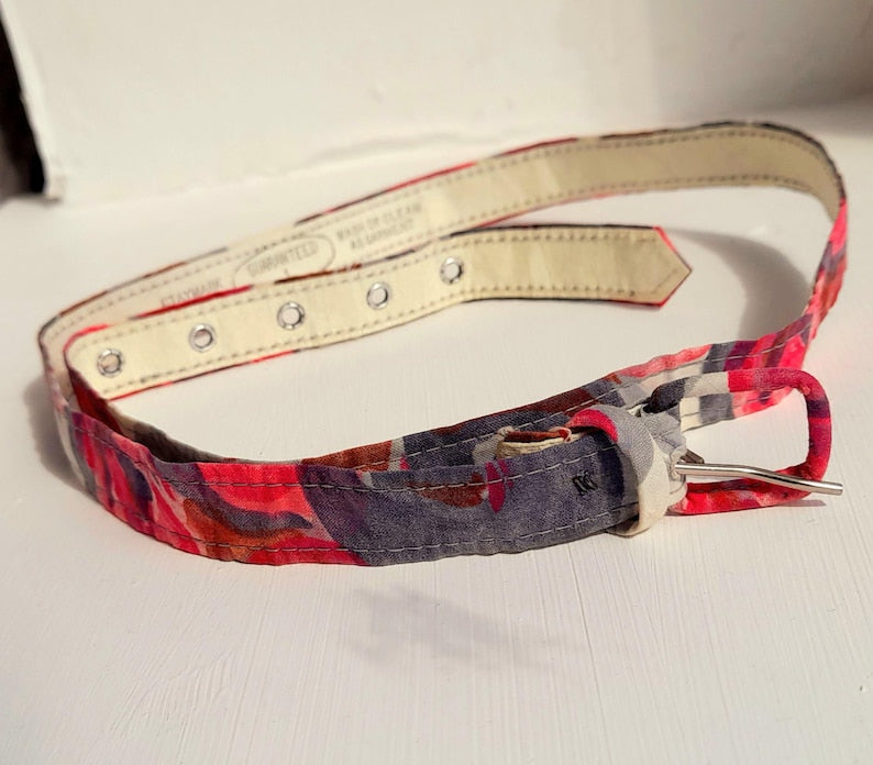 Vintage 1950s Vibrant Pink Purple Floral Fabric Belt