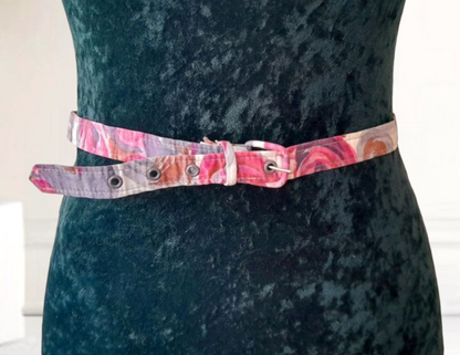 Vintage 1950s Vibrant Pink Purple Floral Fabric Belt