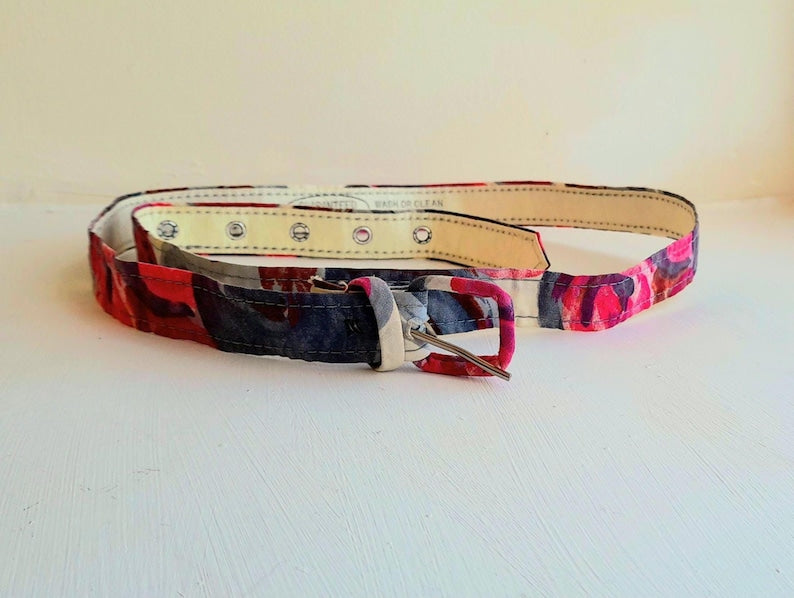 Vintage 1950s Vibrant Pink Purple Floral Fabric Belt