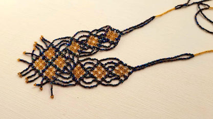 Vintage Glass Seed Bead Lattice Work Long Length Necklace
