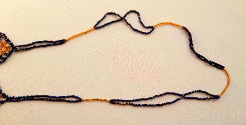 Vintage Glass Seed Bead Lattice Work Long Length Necklace