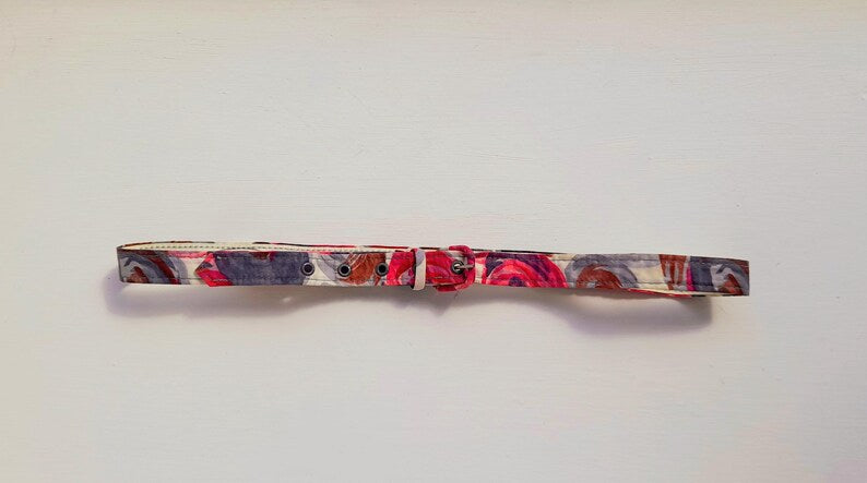 Vintage 1950s Vibrant Pink Purple Floral Fabric Belt