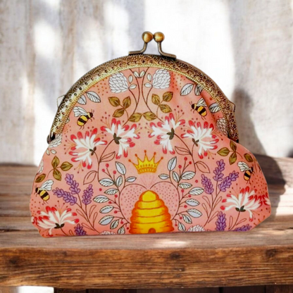 Pink Bumble Bee Hive Lavender Print Wallet