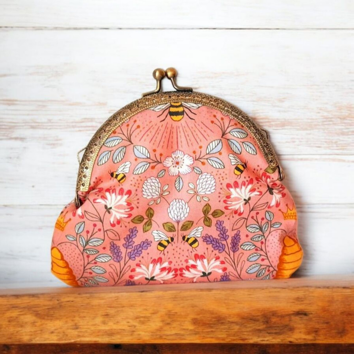 Pink Bumble Bee Hive Lavender Print Wallet