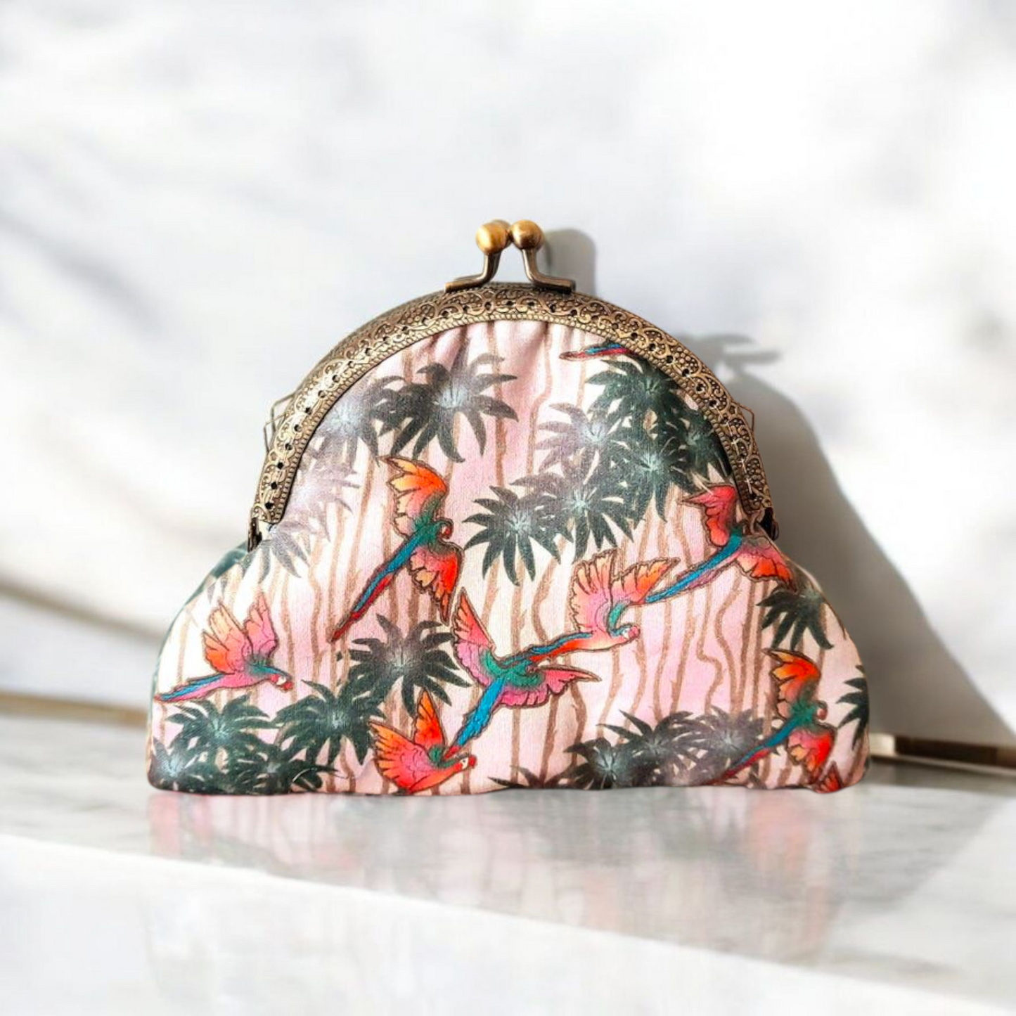 Tropical Parrot Cotton Bronze Clasp Wallet
