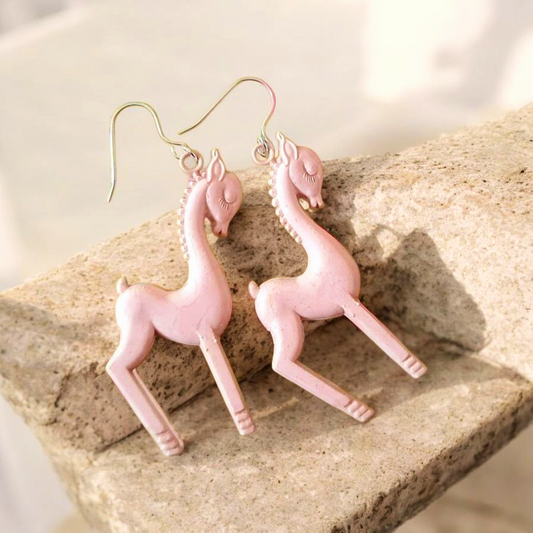 Antique Celluloid Silver Dreamy Horse Earrings