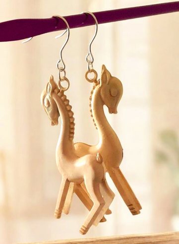 Silver Dreamy Antique Celluloid Horse Earrings