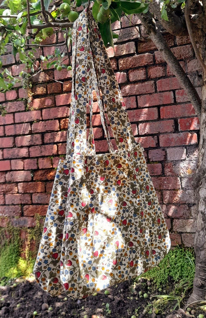 Strawberry Meadow Wildflower Vintage Fabric Tote