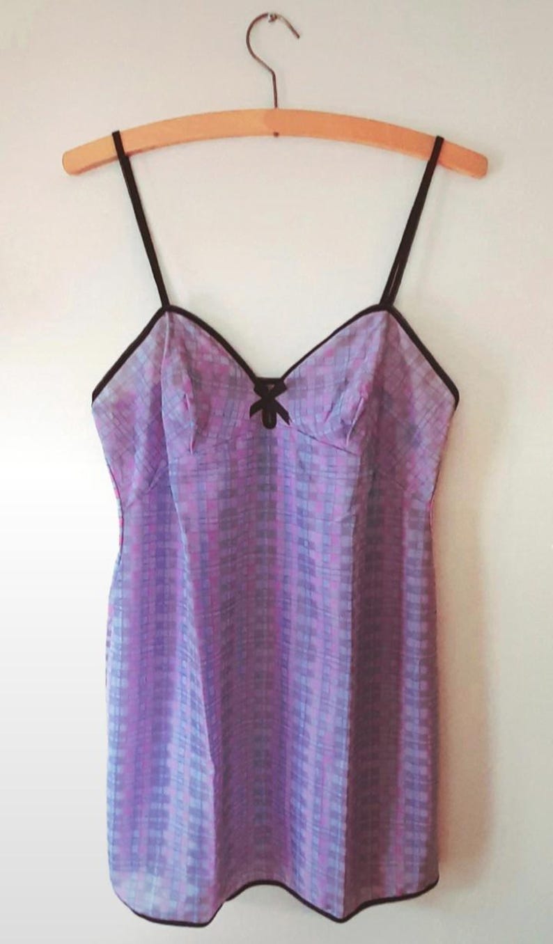 Vintage 70s Pink & Grey Check Camisole Dress