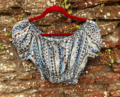 Vintage 70s Boho Daisy Flower Gypsy Cropped Blouse