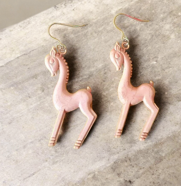 Silver Dreamy Antique Celluloid Horse Earrings