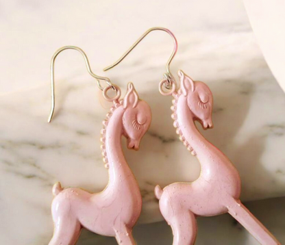 Silver Dreamy Antique Celluloid Horse Earrings