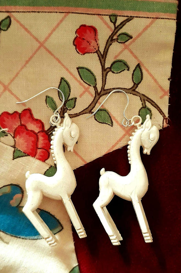 Silver Dreamy Antique Celluloid Horse Earrings