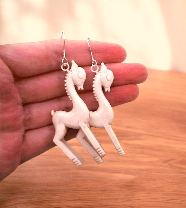 Silver Dreamy Antique Celluloid Horse Earrings