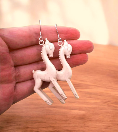 Silver Dreamy Antique Celluloid Horse Earrings