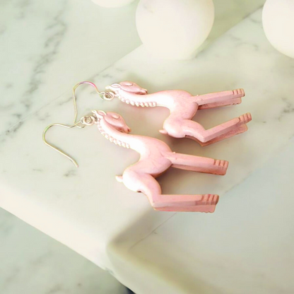 Antique Celluloid Silver Dreamy Horse Earrings
