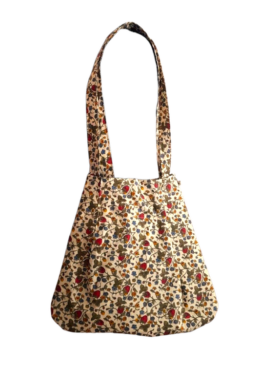 Strawberry Meadow Wildflower Vintage Fabric Tote