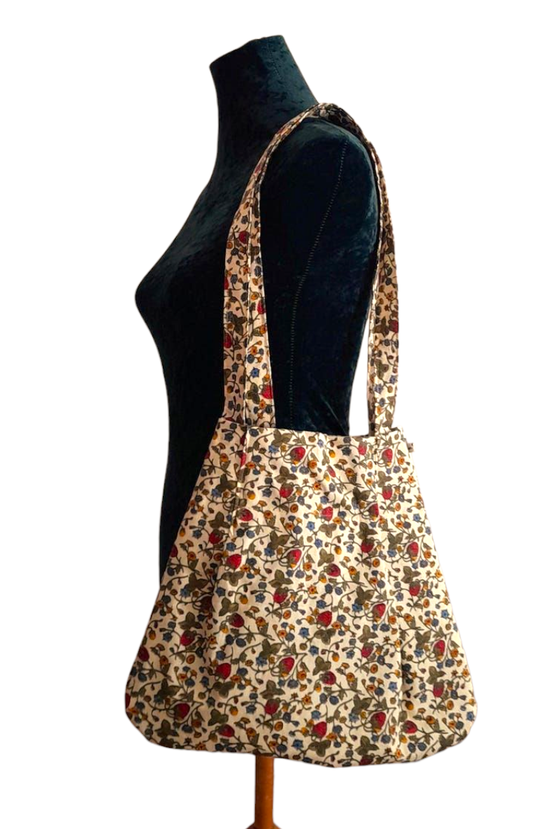 Strawberry Meadow Wildflower Vintage Fabric Tote