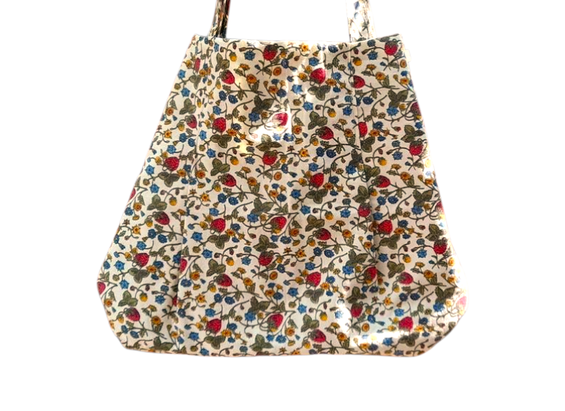 Strawberry Meadow Wildflower Vintage Fabric Tote