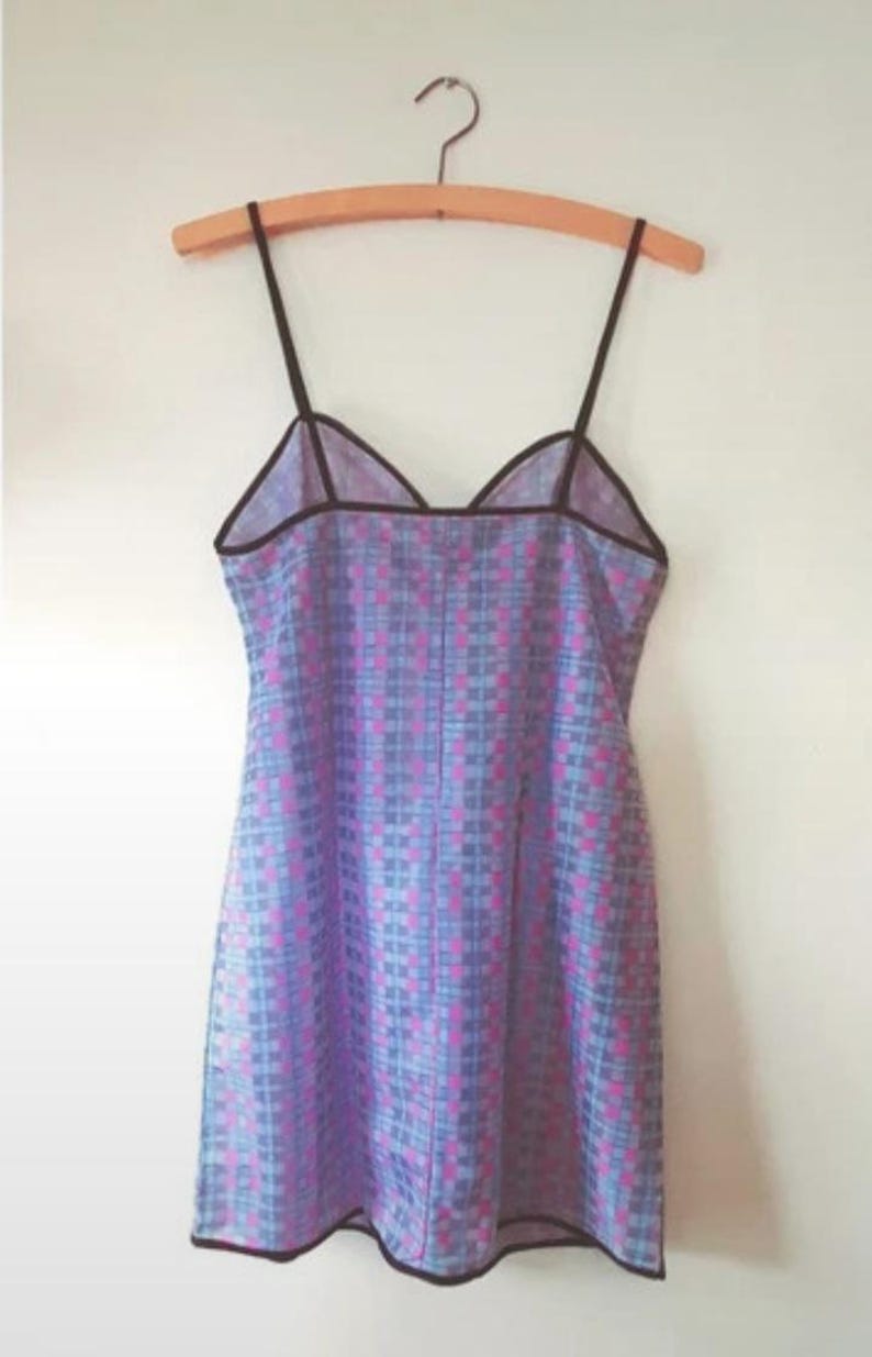Vintage 70s Pink & Grey Check Camisole Dress