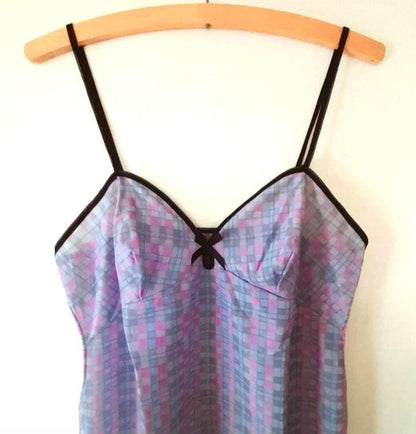 Vintage 70s Pink & Grey Check Camisole Dress