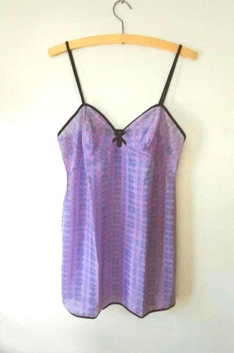 Vintage 70s Pink & Grey Check Camisole Dress