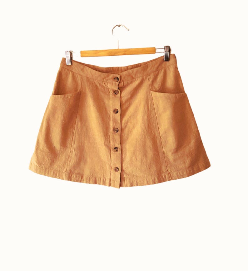 Vintage IJOAH Camel Beige Button Flared Mini Skirt