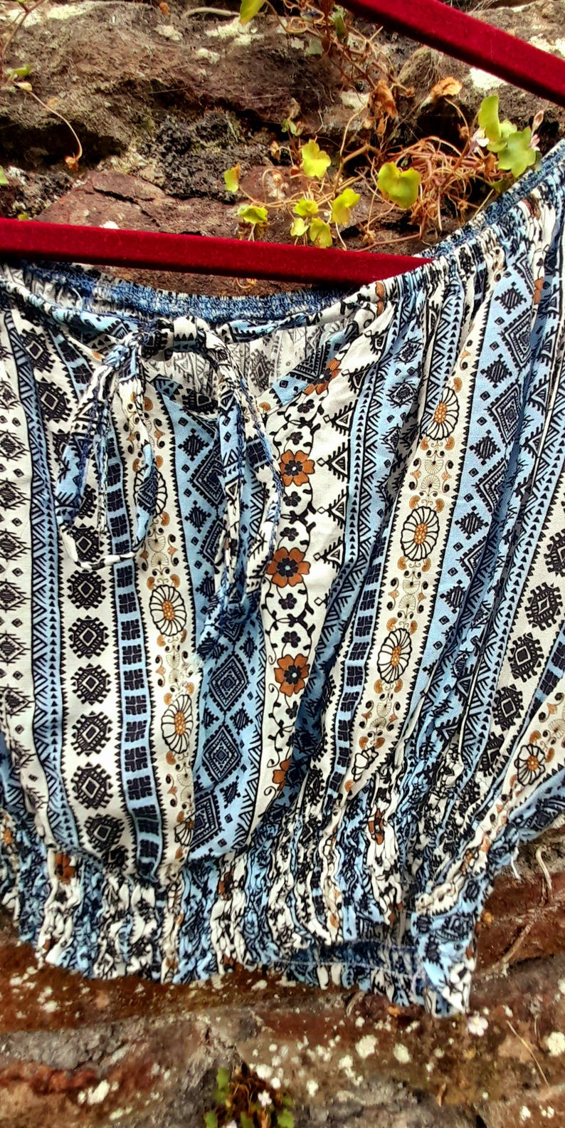 Vintage 70s Boho Daisy Flower Gypsy Cropped Blouse