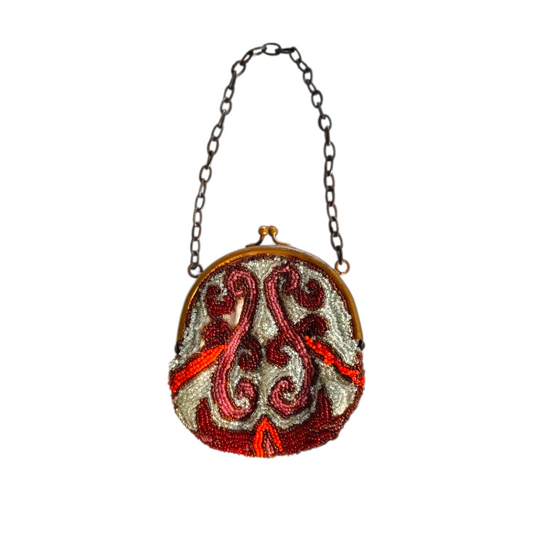 Antique 1930s Small Glass Beaded Clasp Bag