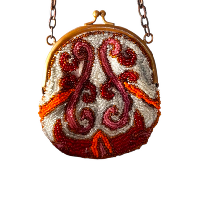 Antique 1930s Small Glass Beaded Clasp Bag